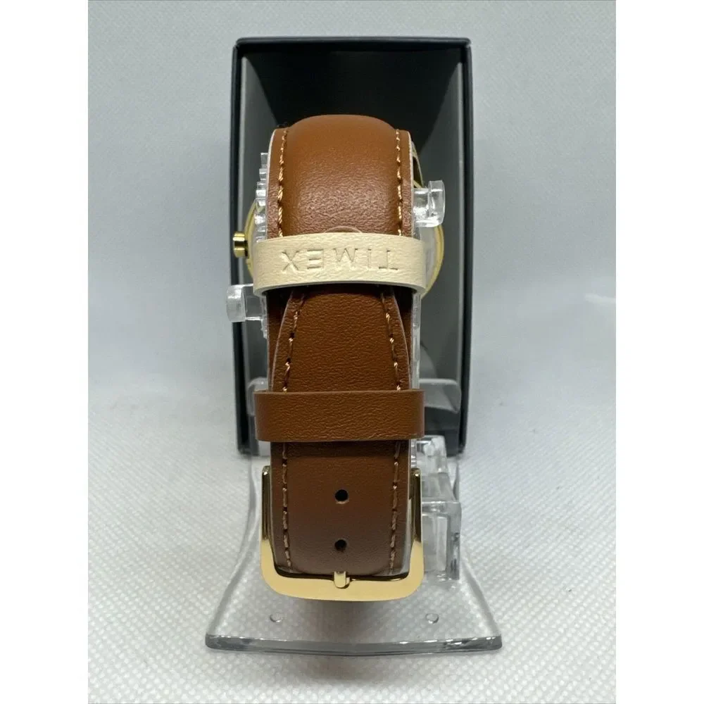 Timex CR2016 Men's Brown Leather Strap Analog Beige Dial Quartz Watch YAY39
